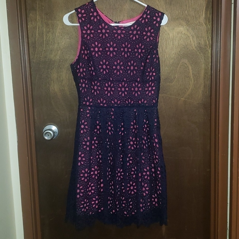 Altard State sleeveless lace dress pink and navy size medium with zip up back
